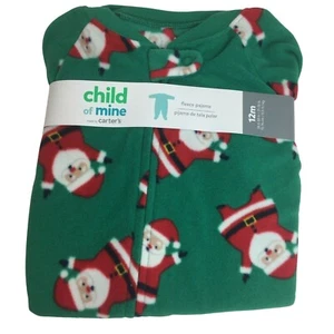 Pijama Carters Child of Mine 12 meses de patas de lana verde Santa durmiente nuevo - Imagen 1 de 12