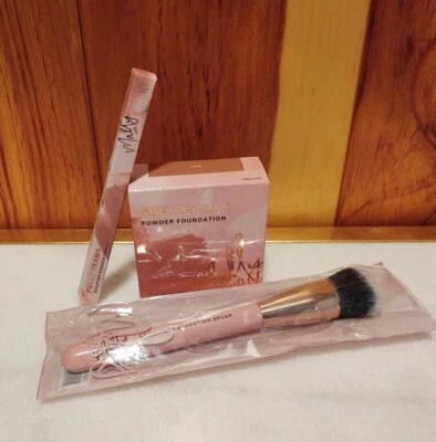 NIB-Mally Soft as Silk Foundation in Tan, Eyebrow Pencil in Brown, and Brush Lot - Image 1 of 4