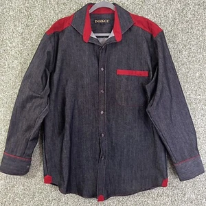 Inserch Shirts Mens Large Black Denim Red Contrast Micro Suede Smart Casual - Picture 1 of 11