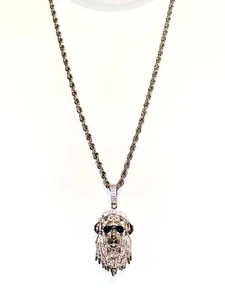 Men Solid Ice Out 2.6ct CZ VVS Lion Head White Gold Finish & 2mm Rope chain - Picture 1 of 5