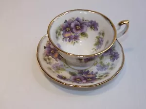 England Bone China Tasse/Untertasse, Stiefmütterchen Blumen, goldfarben - Bild 1 von 5