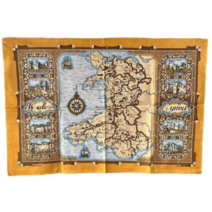 Wales und Cymru Karte und Schlösser Baumwolle Souvenir Vista Geschirrtuch 20x30" - Bild 1 von 7