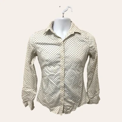 Banana Republic Womens No Iron Button Blouse Size 4 White All Over Print Flaw - Image 1 of 4