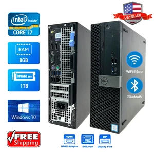 Dell OptiPlex Desktop Computer i7 PC 8GB RAM 1TB NVMe SSD Windows10 Type-C Port - Picture 1 of 6