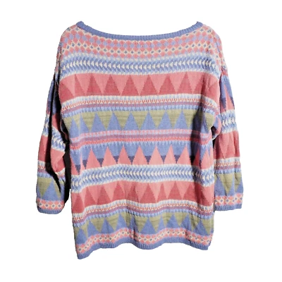 Яркий вязаный свитер бабушки 90-х скандинавский ацтекский геометрический богемный домик коттедж веселый M - Изображение 1 из 4