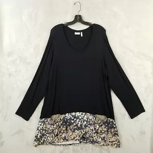 Logo Lori Goldstein 3X Black Floral Pockets Flowy Lagenlook Curve Friendly Tunic - Picture 1 of 8