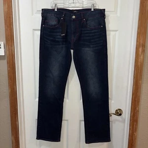 Neu mit Etikett $ 159 True Religion Ricky entspannte gerade Herrenjeans dunkel 36 x 32 34 rote Nähte - Bild 1 von 14