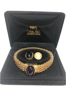 Bracciale Vintage Elizabeth Taylor Diamanti Bianchi Tono Oro 3 Gemme Chiusura Magnetica - Foto 1 di 4