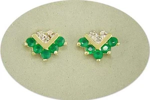 18 KT GOLD OVER STERLING SILVER AGATE & DIAMOND EARRINGS  - Picture 1 of 1