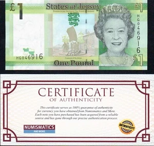 States of Jersey 1 Pound 2010 UNC Banknote Uncertified COA KM-32b QEII - Bild 1 von 2