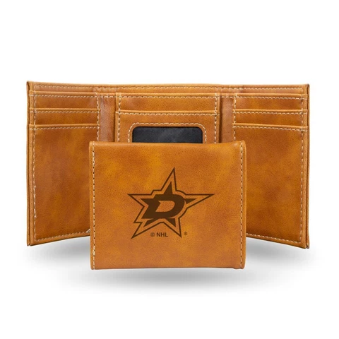 Dallas Stars NHL Laser Engraved Brown Trifold Wallet Cover
