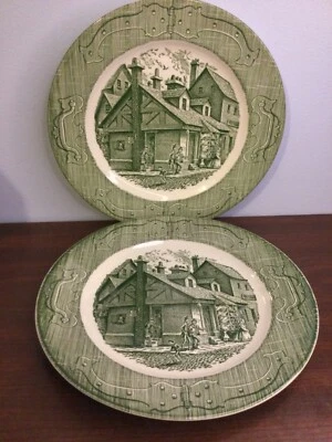 2 - 10" Plates The Old Curiosity Shop Green & White Transferware Royal China - Image 1 of 4