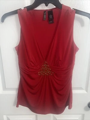 Топ Bisou Bisou женский размер M украшенный эластичный красный с v-образным вырезом без рукавов б/у в отличном состоянии - Изображение 1 из 4