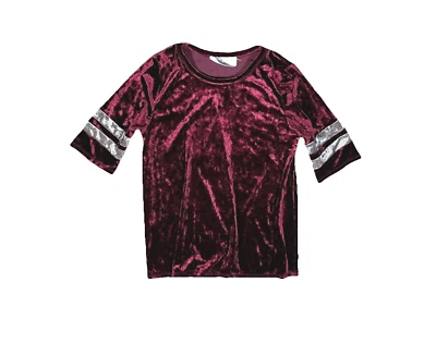 Camiseta de béisbol de terciopelo Noa Elle granate y plateada talla pequeña blusa top informal Foto 1 de 4