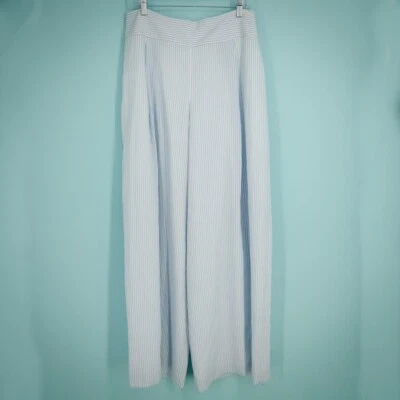 Club Monaco Size 12 Blue White Stripe Wide Leg Side Zip Lined Relaxed Pants NEW - Image 1 of 4