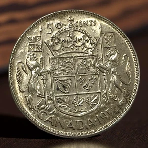 1952 Canada 50 Cents King George 80% Silver Coin KM# 45 Lot C11-362 Low Mintage - Picture 1 of 10
