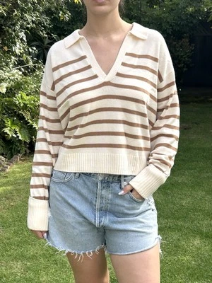 NUEVO CON ETIQUETAS Paige L Mezcla de Lana Maxie Agua de Mar Crema Multi Suéter Rayas NUEVO Suave Foto 1 de 4