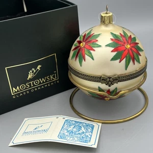Mostowski Komozja Hand Blown Hinged Christmas Poinsettia Ornament Poland - Picture 1 of 18