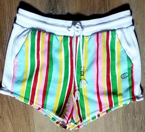 Champion Shorts gestreift Reverse Weave L weiß/rot/gelb/grün Kordelzug Baumwolle/Poly - Bild 1 von 9