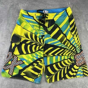Y2k Fox Racing Board Shorts Swim Trunks Mens 36 Cargo Blue Yellow - Picture 1 of 14