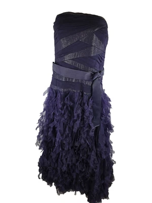 Tadashi Shoji Púrpura Seda Sin Tirantes Volantes Gasa Cinta Cintura Corbata Vestido TALLA 16 Foto 1 de 4