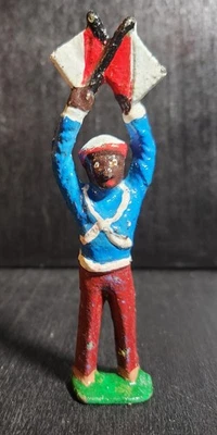 GRIS HIERRO VINTAGE JUGUETE SOLDADO AZUL MARINO SEMÁFORO FLAGMAN AÑOS 30 SÓLIDO ORIGINAL Foto 1 de 4