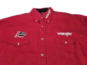 Vintage Wrangler Justin Boots Western Shirt Red Button Down Men's XL Rodeo - Picture 1 of 8