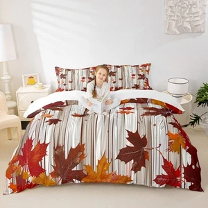 Maple Leaf Kids Duvet Cover Set Queen Size,Fall Plants Autumn Bedding Set,Gir... - Picture 1 of 7
