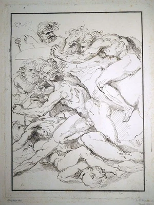 Radierung, Reiterschlacht, Raphael /J.G. Prestel, ~1781, Nagler 42 - Bild 1 von 4