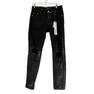 Lila Marken Jeans Herren 32x30 Stil P001 schwarze Waschung metallic silber geblasen Knie - Bild 1 von 18