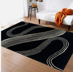 Hand Tufted Woollen Carpet Living Room Modern Floor Area Rug Non Slip Black Mat - Picture 1 of 9