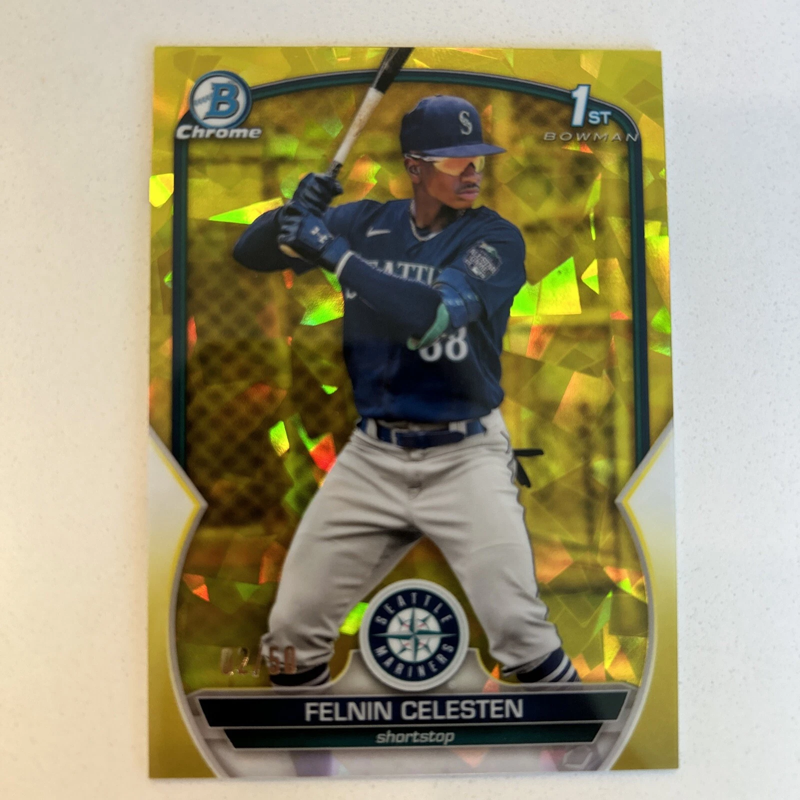2023 Bowman Chrome 1st Sapphire Felnin Celesten Yellow/50 Seattle Mariners