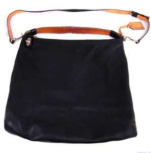 REED KRAKOFF Black Pebble Leather Turn-Lock Zip Top Crossbody Shoulder Bag Purse - Picture 1 of 14