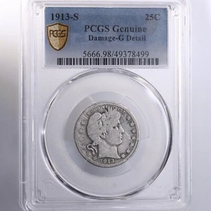 Barber 25C 1913-S certificado PCGS G detalle buenos detalles - daños - Imagen 1 de 4