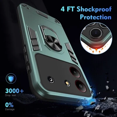 For ZTE Blade A54, Shock proof Hybrid Armor Dual Layer Ring Holder Case Cover - Image 1 of 4