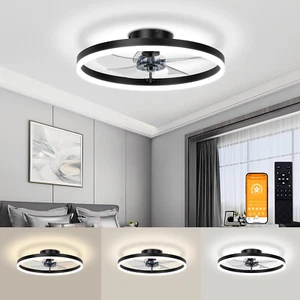Low Profile Ceiling Fan with Lights and Remote, 15.7In Bladeless Ceiling Fans wi - Picture 1 of 7