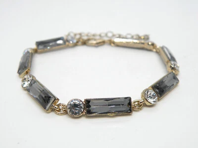Brazalete envolvente gris con eslabones de cristal de estrás para mujer joyas tono dorado Foto 1 de 4