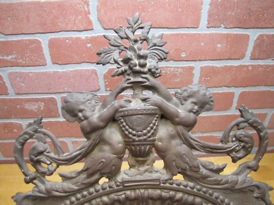 Cherubs Urn Antique Bronze Victorian Decorative Arts Bevel Edge Mirror - Image 1 of 4