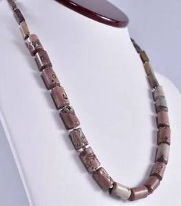 20" Vintage Natural Pink Multicolor Mokite Jasper Tube Beaded Earthy Necklace - Picture 1 of 12