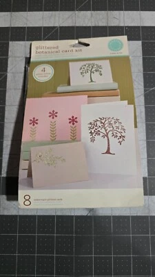 Martha Stewart Glittered Botanical Card Kit 8 Cards Envelopes Stickers Designs - Image 1 of 4