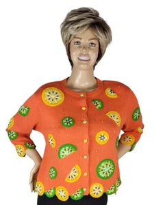 Vtg Design Options By Philip & Jane Gordon Orange Lemon & Lime Cardigan Sweater - Picture 1 of 18
