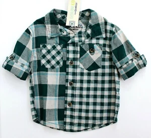 Camisa OshKosh genuina a cuadros manga larga con botones verde talla 12M nueva con etiquetas - Imagen 1 de 2