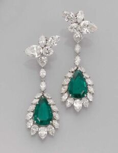 Pear Simulated Emerald Green CZ Chandelier Dangle Earrings 925 Sterling Silver