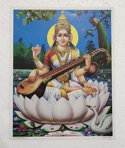 India Hindu Religious Print - Goddess Saraswathi Size 11.5 x 9 inches - Picture 1 of 4
