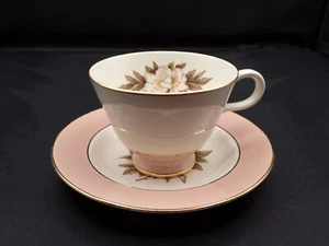 USA 1950s Vintage Sevron Fair Lady Floral Cup 7oz & Saucer 6" Set Gold Trim F25 - Picture 1 of 13