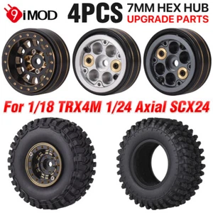 4Pc 9imod Metal Beadlock Hub Wheel Tires Wheel Rim Set for 1/18 TRX4M 1/24 SCX24 - Picture 1 of 17