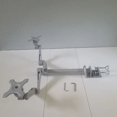 Silver Dual Monitor Computer Desk Mount - Image 1 of 4
