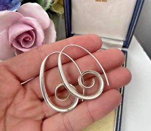 GORGEOUS VINTAGE LARGE MODERNIST 925 SOLID STERLING SILVER DROP EARRINGS HOOKS - Picture 1 of 14