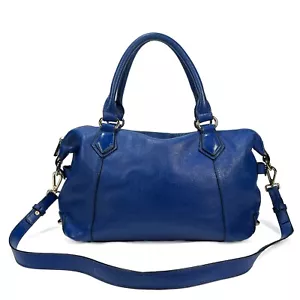 ORA DELPHNE Pebble Grain Leather Designer Handbag Blue Cobalt Convertible Bag - Picture 1 of 9