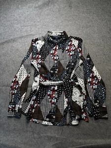 Tommy Bahama Shirt Womens Small Blue White Button Up Floral Geometric Preppy - Picture 1 of 9